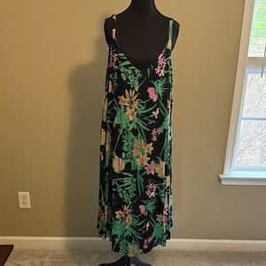 Floral Maxi Dress with Green and Pink Accents